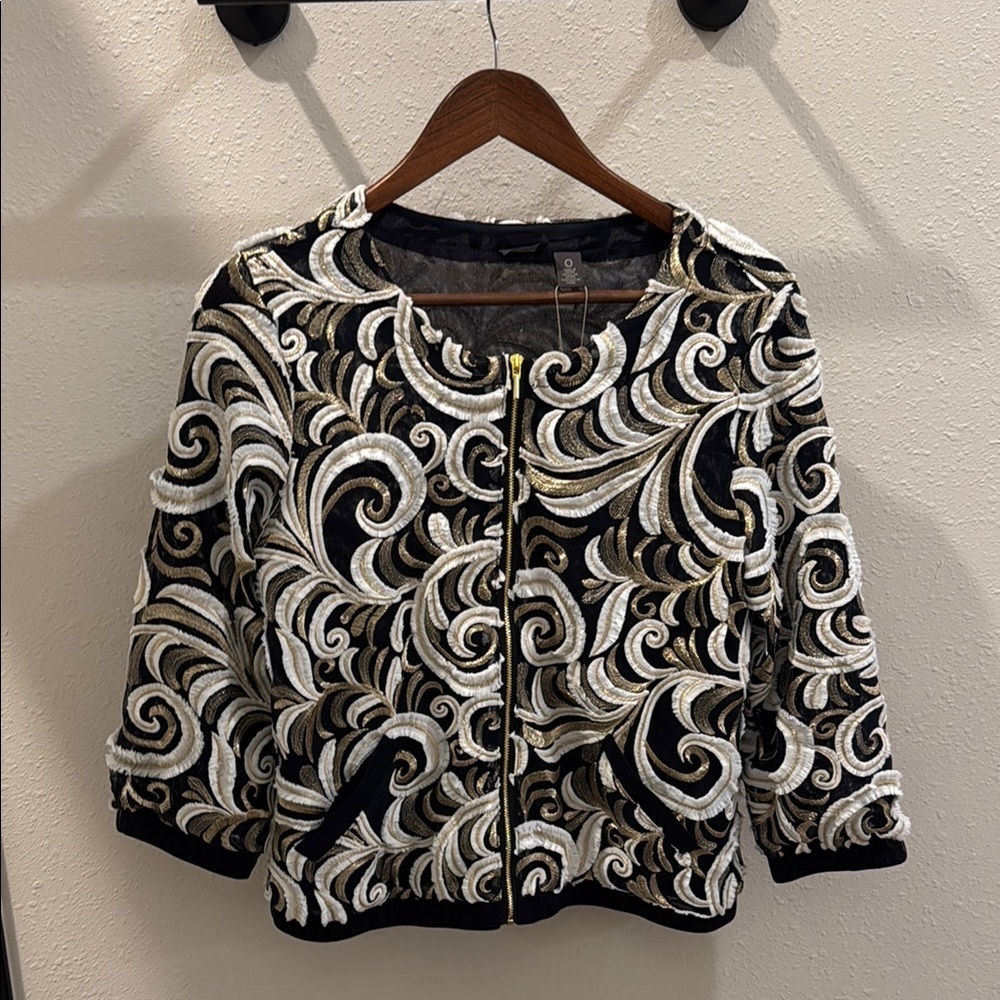 Chico's Black and Gold Floral Jacket
